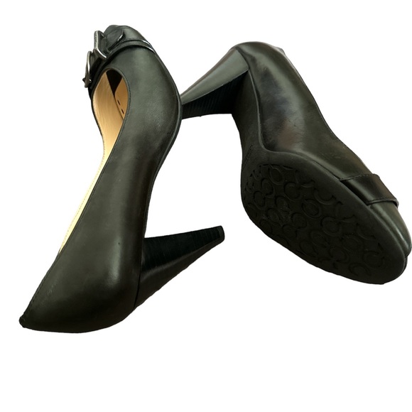 Coach Womens Tatiana Pump Cone Heels Shoes Black Leather Slip On Buckle 7B - Picture 2 of 2